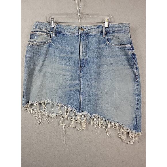 Good American Blue Denim Asymmetrical Frayed Hem Mini Skirt Women's Plus 16 - Picture 2 of 10